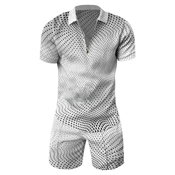 Vedolay Short Sets For Men Casual Summer Men's Mesh Shirts and Shorts Set Summer Outfits 2 Piece Ptinted Sleeveless Set,White M