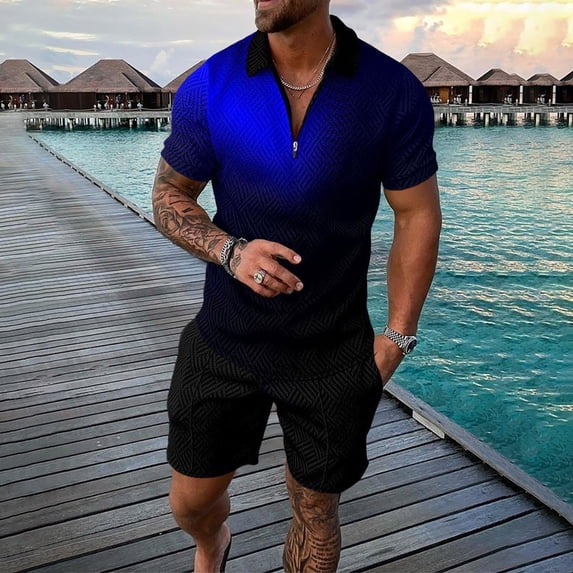 Vedolay Short Sets For Men Casual Summer Summer Outfits for Men Stylish Printed Tracksuits Sport Summer Short Sleeve and Shorts Set for Men,Black XXL