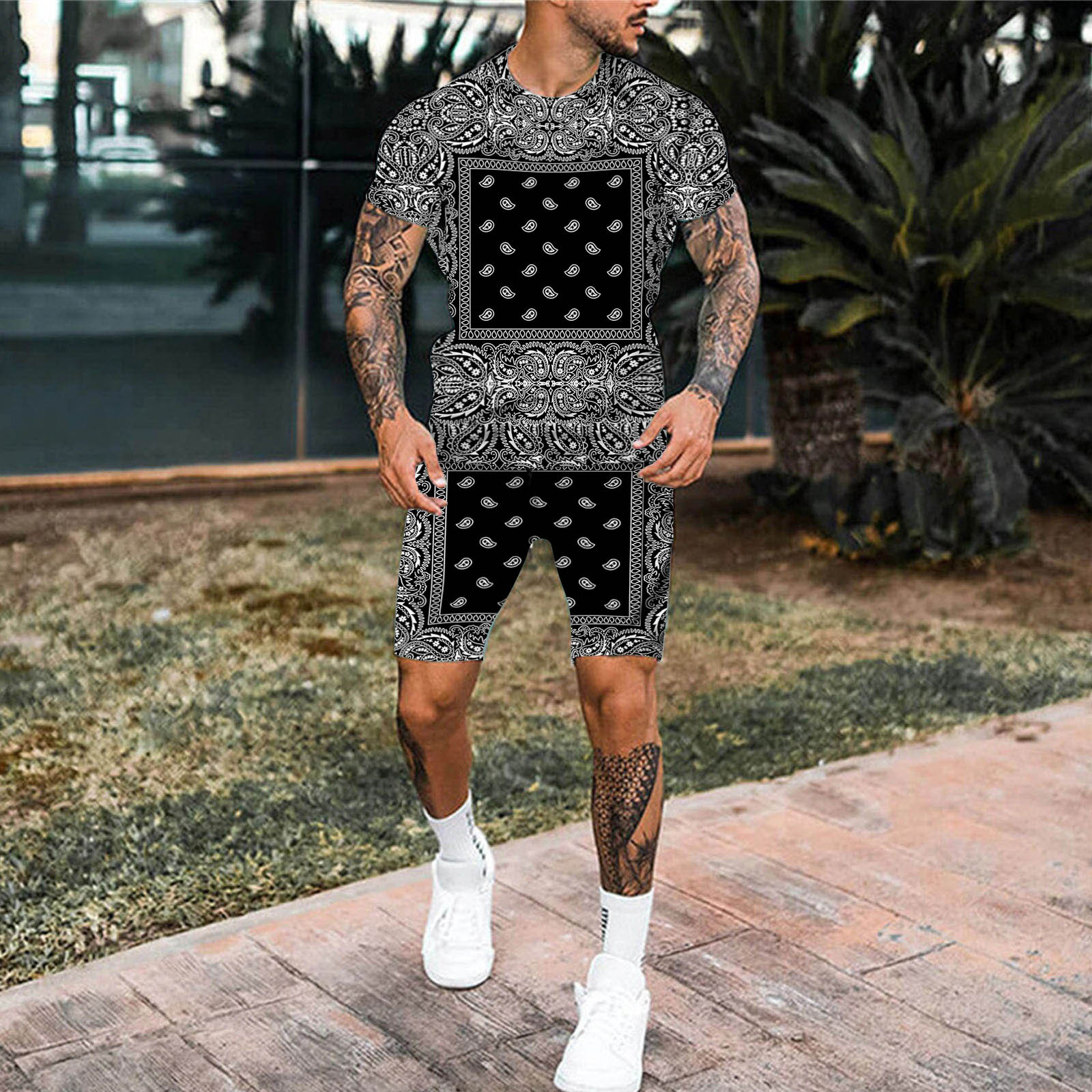 【CALIFORNIA SPORTSWEAR】TEE＆SHORTS SET UP Vedolay Two Piece Short Sets Men's Mesh T Shirts and Shorts