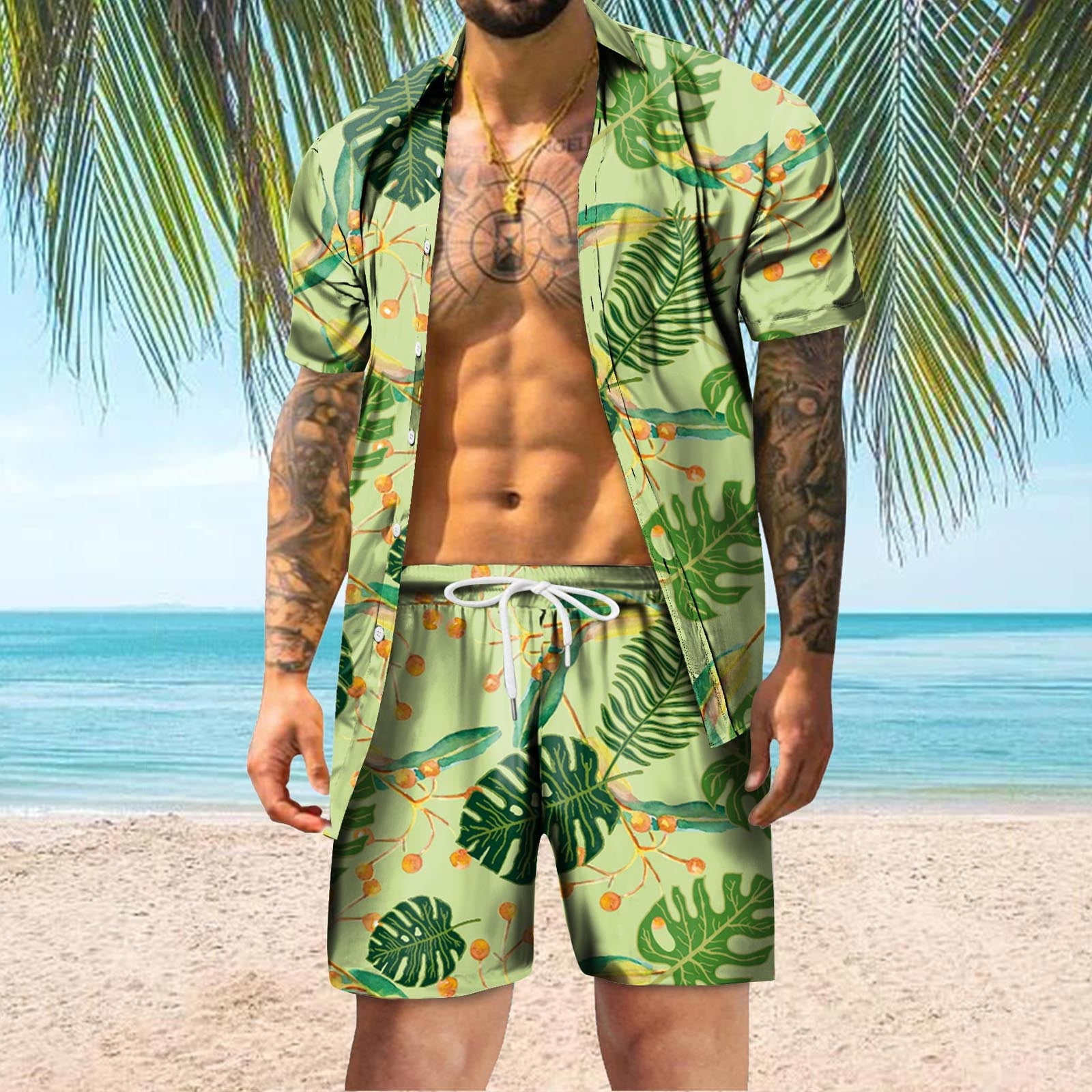 Vedolay Short Sets For Mens Men Set Beach Outfit Button Down Shirt