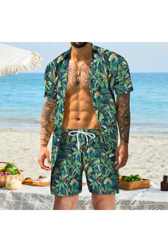 Short Sets Men 2 Piece Outfit Mens Short Sets 2 Piece Outfits Shirt Fashion Summer Casual Short Sleeve and Shorts Set for Men,Blue XXL