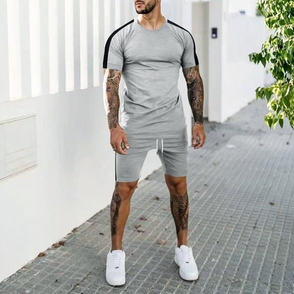 Vedolay Short Sets Men 2 Piece Outfits Vacation Men 2 Piece 2023 Short Set Sleeve Drawstring Casual Fashion Urban Shorts,Sky Blue XL