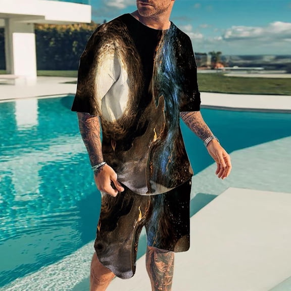 Vedolay Short Sets Men 2 Piece Outfits Vacation Men Short Sets Summer Casual 2023 Short Pants And T-Shirt,Pink 4XL