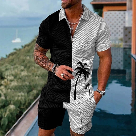 Vedolay Short Sets Men 2 Piece Outfits Vacation Men's 2 Pieces Shirt and Short Sets Casual Summer Sweatsuits Fashion Beach Outfits,Black L