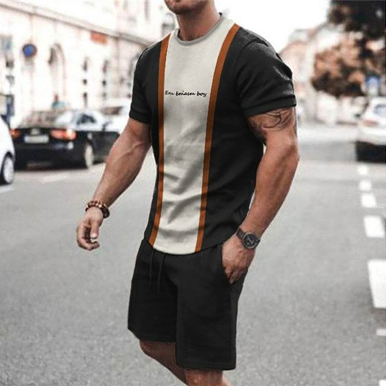 Vedolay Short Sets Men 2 Piece Outfits Vacation Men's Button Down Shirts Set  Color Block Short Sleeve Shirts Drawstring Waist Shorts Tracksuit Set,Beige  M - Walmart.com