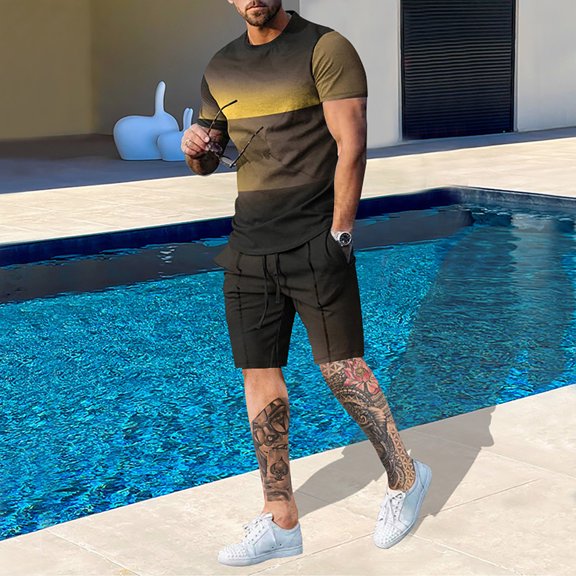 Vedolay Short Sets Men 2 Piece Outfits Vacation Men's Flower Shirt Hawaiian Sets Casual Short Sleeve Shirt and Solid Quick Dry Beach Shorts,Black M