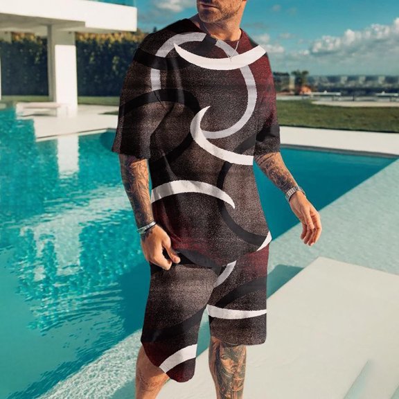 Vedolay Short Sets Men 2 Piece Outfits Vacation Mens Short Sets 2 Piece Outfits Casual Short Sleeve Muscle Tops and Fit Shorts Tracksuit,Bronze S