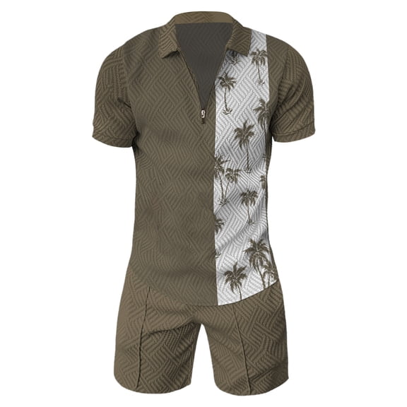 Vedolay Short Sets Men 2 Piece Outfits Vacation Mens Short Sets 2 Piece Outfits Summer Shirt and Shorts Set,Khaki M