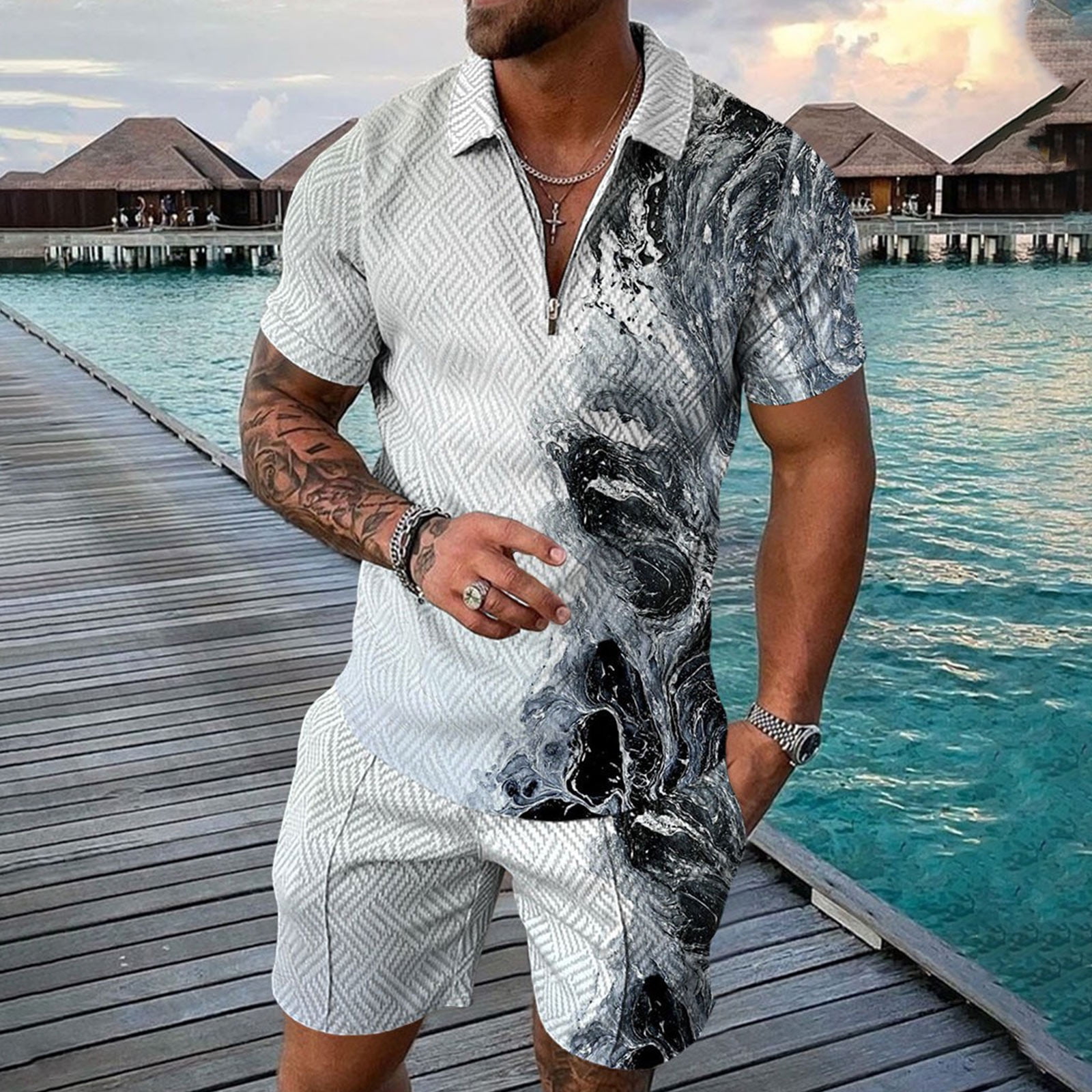 Vedolay Short Sets Men Men s Mesh Shirts and Shorts Set Summer