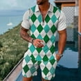 thumbnail image 1 of Vedolay Short Sets Men Men's Summer 2 Piece Outfits Casual Shirts and Classic Fit Sport Shorts Set,Green 5XL, 1 of 3