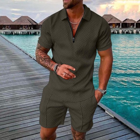 Vedolay Short Sets Men's Polo Shirt and Shorts Set Summer Outfits Fashion Casual Short Sleeve Polo Suit for Men,Yellow L