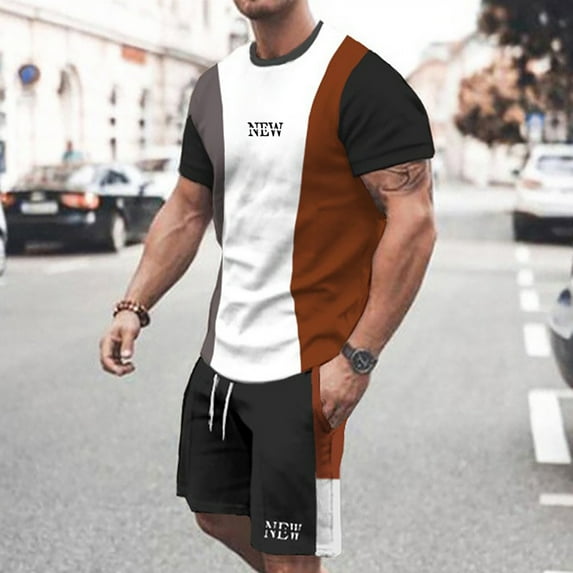 Vedolay Short Sets Mens Short Sets Fashion Summer Tracksuits Casual Set Short Sleeve and Shorts Set for Men,White M