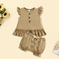 thumbnail image 1 of Vedolay Shorts Sets Girl 2 Piece Outfits Toddler Girl Outfit Sleeveless Tops & Floral Print Shorts Clothing Sets,Khaki 18-24 Months, 1 of 2