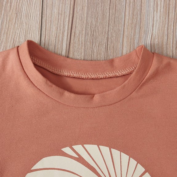 Vedolay Shorts Sets Girls Two Piece Girl's 2 Piece Outfit Workout Sets Short Sleeve Tee Top and Shorts,Brown 18-24Months