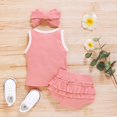 thumbnail image 1 of Vedolay Shorts Sets Girls Two Piece Kids Girls Clothes Summer Floral Ruffle Strap Tops Bow Shorts Casual 2PCS Outfits,Pink 6-9 Months, 1 of 2