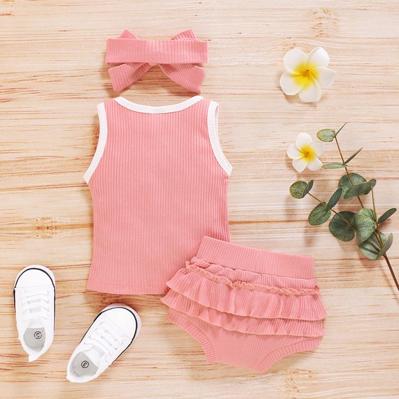 Vedolay Shorts Sets Girls Two Piece Kids Girls Clothes Summer Floral Ruffle Strap Tops Bow Shorts Casual 2PCS Outfits,Pink 6-9 Months