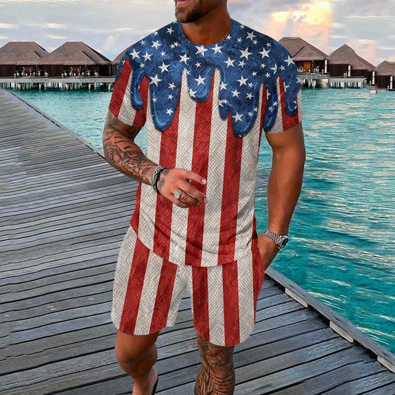 Vedolay Shorts Tracksuit Men's 2 Piece Outfits Short Sleeve Crew Neck T-Shirt and Shorts Sets,Dark Blue M