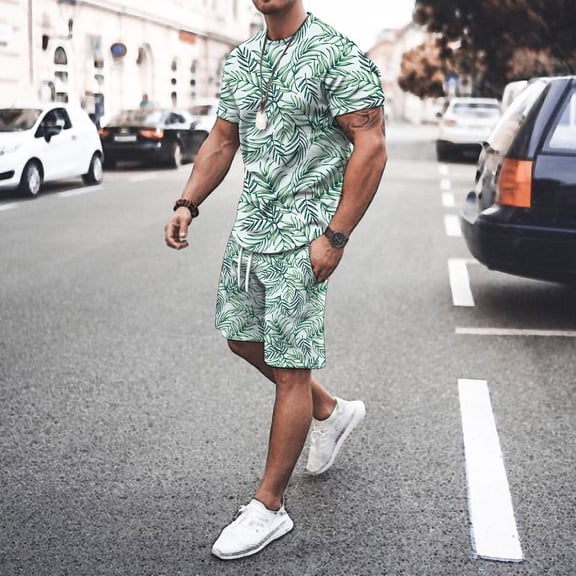 Vedolay Shorts Tracksuit Men's Short Sets Outfits 2 Piece Summer Tracksuit Plaid Short Sleeve T Shirt and Shorts Set,Orange M