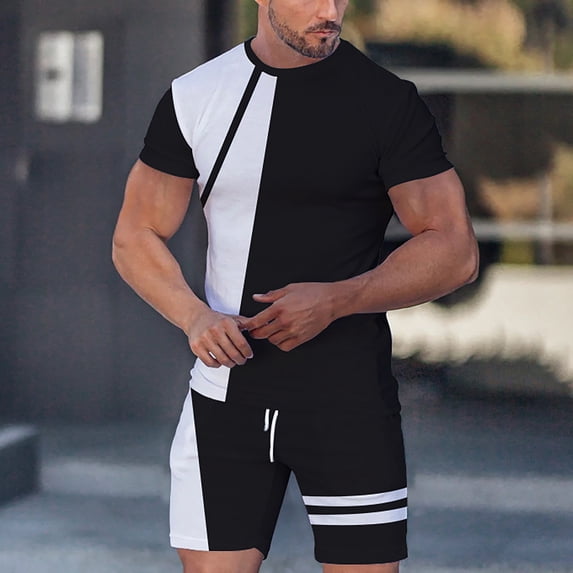 Vedolay Shorts Tracksuit Mens 2 Piece Outfits Summer Shirt and Shorts Set Casual Sport Beach Outfits for Men,Black XXL