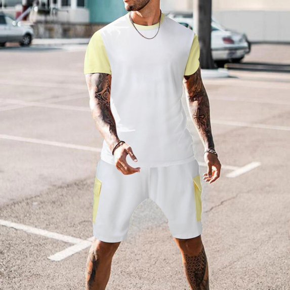 Vedolay Shorts Tracksuit Summer Outfits For Men Casual 2 Piece Shirts And Shorts Beach Set,Red XL