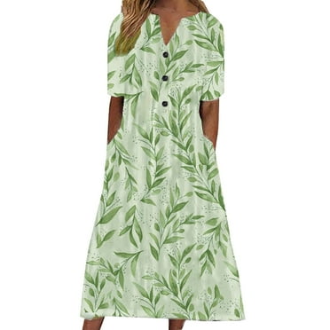 Vedolay Size 16 Dresses for Women Casual Summer Casual For Women Button Up Short Sleeve Floral Print Dress Party Flowy
