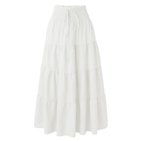 Vedolay Skirt For Women Trendy Womens Maxi Boho Skirt Summer Flowy Renaissance Skirt with Pockets,White M