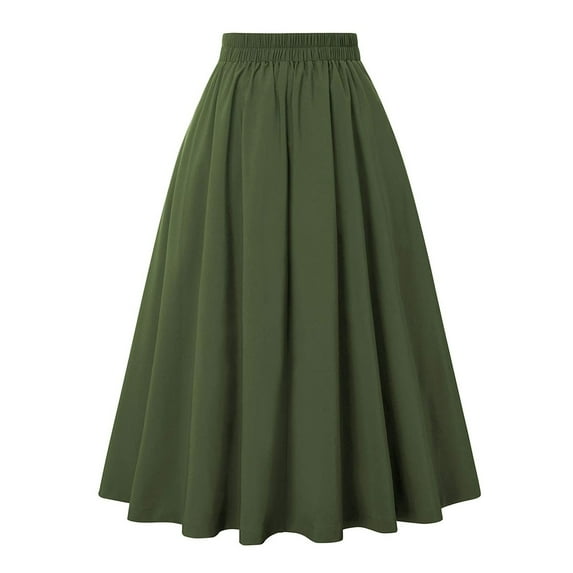 Vedolay Skirt For Women Women's Casual High Waist Pleated A-Line Midi Skirt with Pocket,Army Green XL