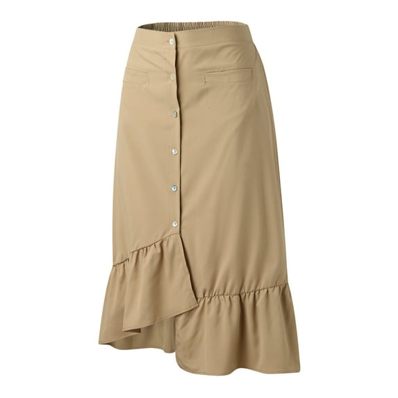 Vedolay Skirt For Women Women's Elegant High Waist Skirt Tie Front Pleated Maxi Skirts,Khaki L