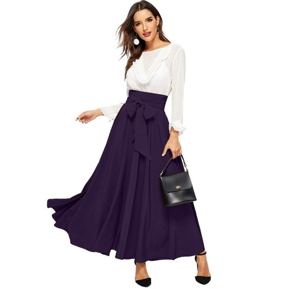 Vedolay Skirts Skirt for Women Plus Size High Waist Asymmetrical Ruffle Hem High Low Long Long Skirt,Purple S