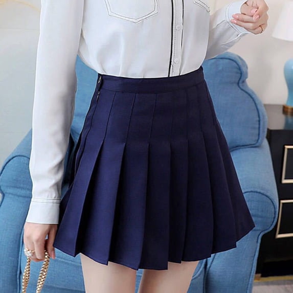 Vedolay Skirts Women's Lace Up High Waist Ruffled A Line Pleated Short Skirt,Navy XXL