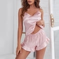 thumbnail image 1 of Vedolay Sleepwear For Women Set Women's Satin Pajama Set Lace Trim Sleeveless Cami Top Mesh Shorts Set Sleepwear,Pink M, 1 of 4