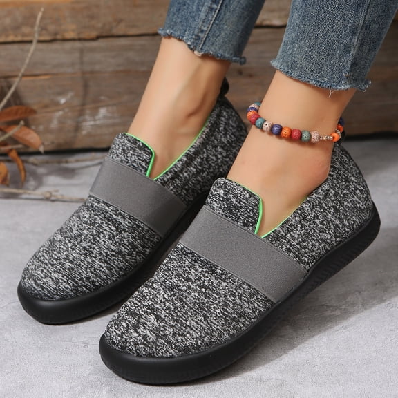 Vedolay Slip On Sneakers Women Women's Comfort Sneakers Wide Fit Breathable Non-Slip Platform Flat Shoes,Green 6.5