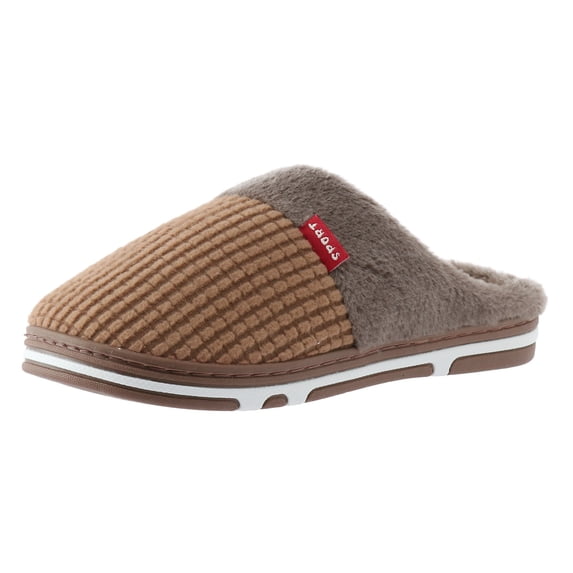 Vedolay Slippers for Men Cozy Warm Winter Slip On House Shoes Soft Comfy Plush Anti-Skid Indoor Coffee,46