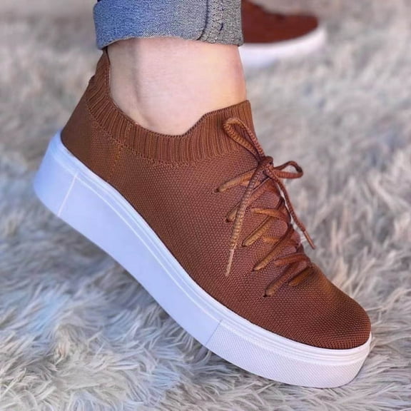 Vedolay Sneakers for Women Summer Women's Slip on Loafer Shoes Comfortable Knit Walking Flats Shoes,Brown 7