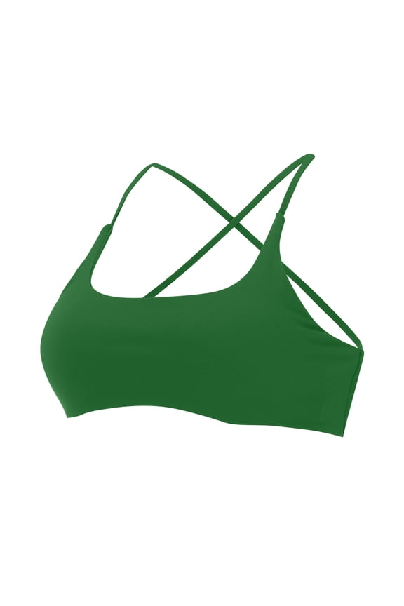 Sports Bra Bralette for Women Triangle Cups Removable Padded Wire Free Pull On Closure,Green L