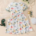 thumbnail image 1 of Vedolay Spring Dress Girls Summer Dress Short Sleeve Casual Skater Dresses with Stripe & Floral Print,Green 5-6 Years, 1 of 5