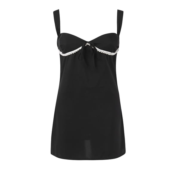 Vedolay Spring Dress Women's Sleeveless Spaghetti Strap Satin Dress Beach Evening Party Cowl Neck Dot Leopard Midi Dresses,Black L