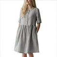 thumbnail image 1 of Vedolay Spring Dresses For Women Women Casual Crewneck Mesh Panel 3/4 Bell Sleeve Loose Tunic Dress,Gray XXL, 1 of 5