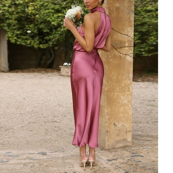 Vedolay Spring Dresses Women's Split Bodycon Evening Long Dress,Hot Pink L