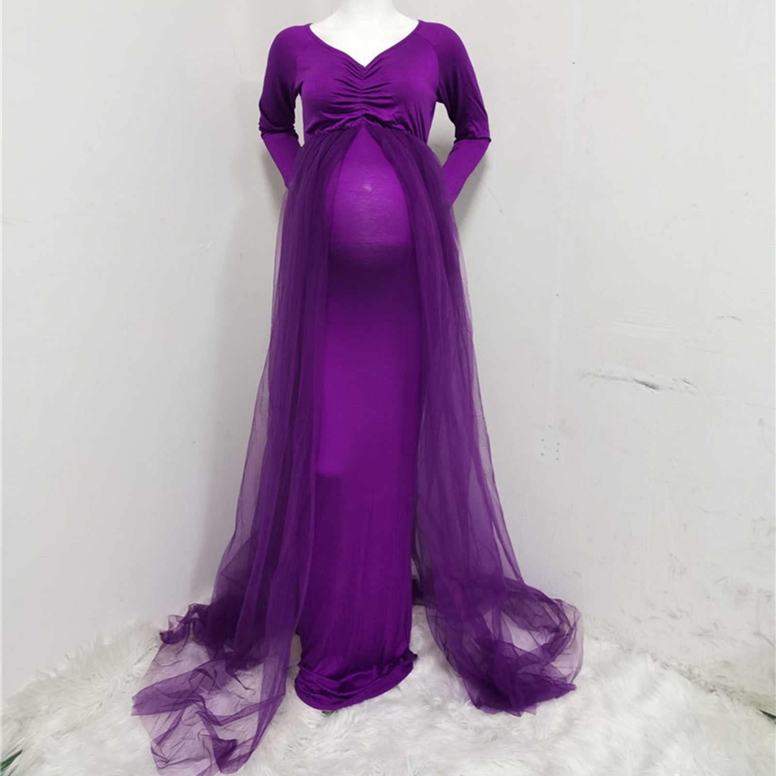 Vedolay Spring Maternity Dress Women Ruched Floral Lace Photography Prop Maxi Fancy Wedding Pregnancy Gown Baby Shower Photoshoot Purple M fbebf23e 6a9d 4751 bb9c e737ef140958.284a3b8c941b64b97b4b845e621a4546
