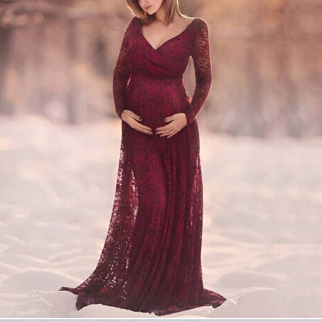 Vedolay Spring Maternity Dress Women's Off Shoulder Long Sleeve Lace Maternity Gown Maxi Photography Dress, Red XXL Vedolay Spring Maternity Dress Women's Off Shoulder Long Sleeve Lace Maternity Gown Maxi Photography Dress, Red XXL