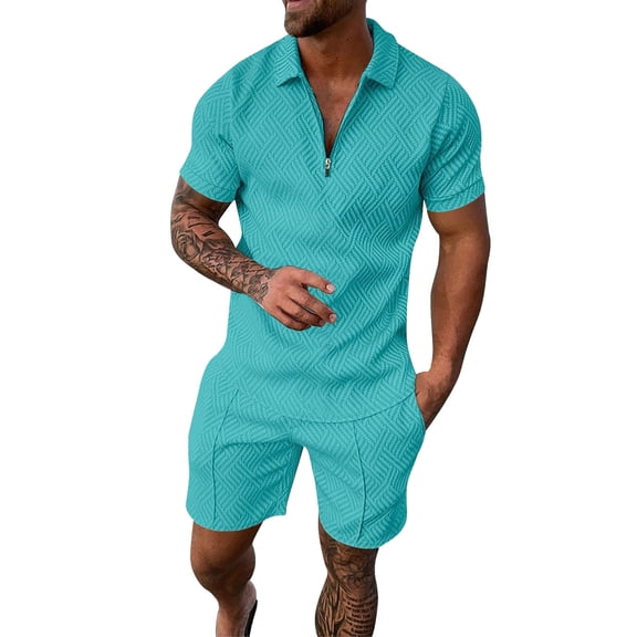Vedolay Suits For Men,Men Summer Spring And Summer Striped Squares Tracksuit 2 Piece Outfits Mens Sweats(Mint Green,XXL)