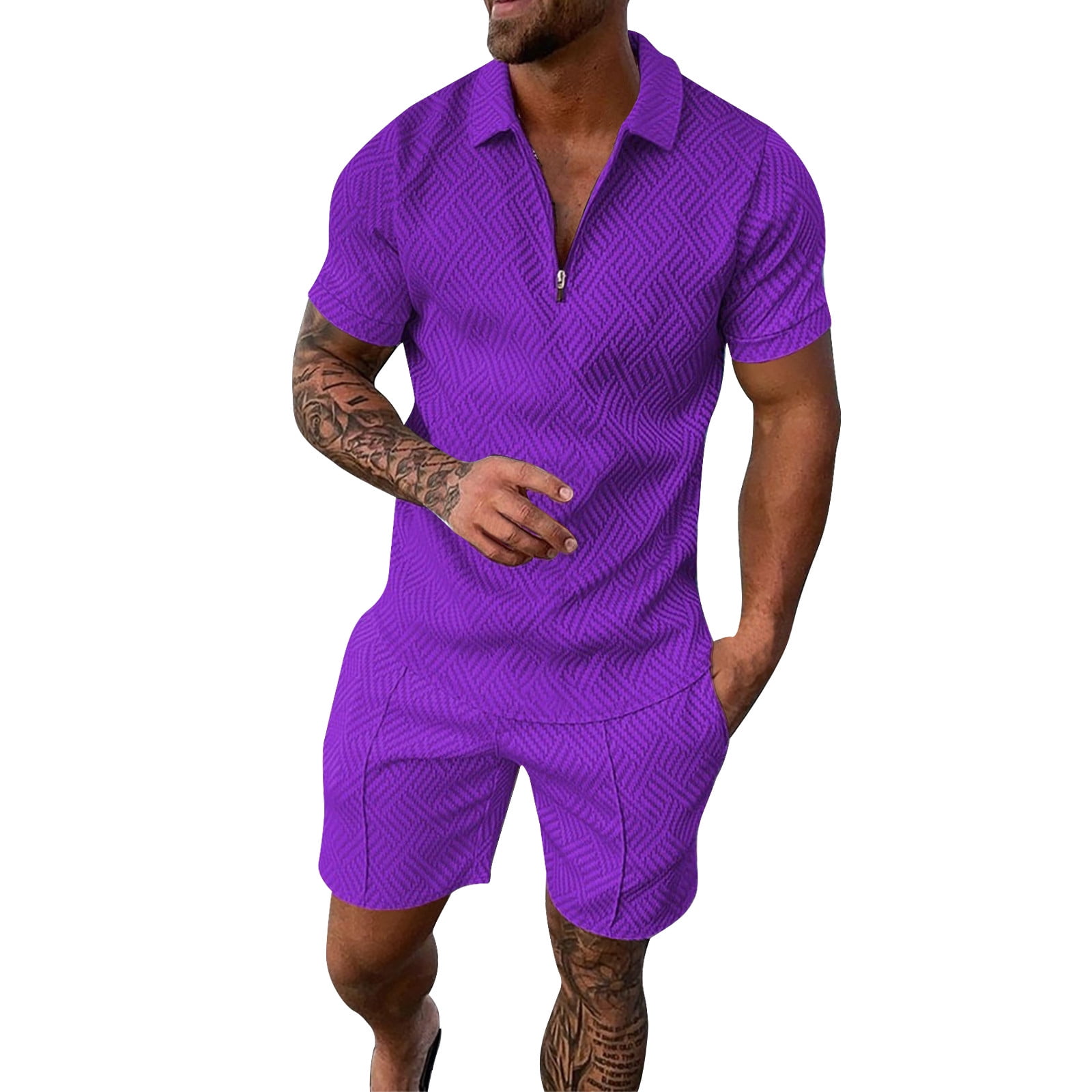 Pure Color Casual Short Sleeve Suit