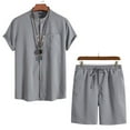 thumbnail image 1 of Vedolay Suits for Men Summer Short Sleeve Casual Shirt and Short Set,Grey M, 1 of 3