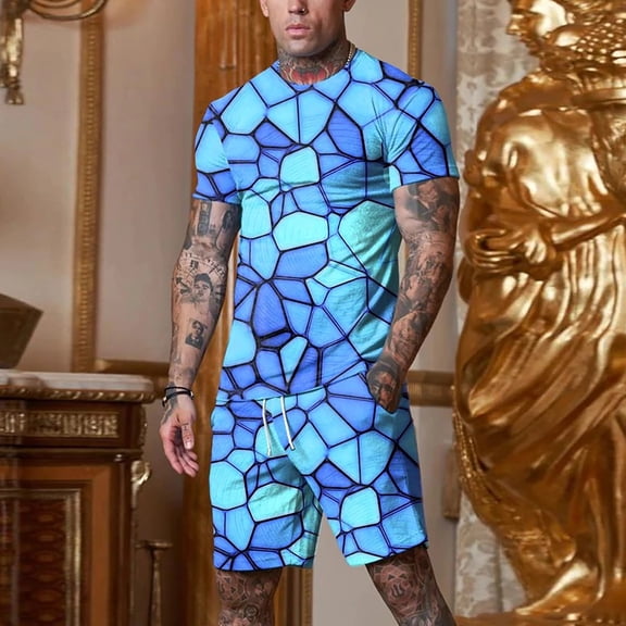 Vedolay Summer Casual Short Sets Men 2 Piece Outfits Summer Casual T Shirts and Classic Sport Shorts,Purple 5XL