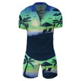 thumbnail image 1 of Vedolay Summer Casual Short Sets Men's 2 Piece Outfits Striped Short Sleeve Shirt and Drawstring Shorts Set,Green XL, 1 of 3