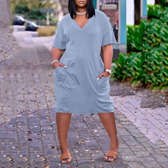 Vedolay Summer Dress 2023 Summer Dresses for Women Beach Boho Sleeveless Vintage Floral Flowy Pocket Tshirt Tank ,Gray XL