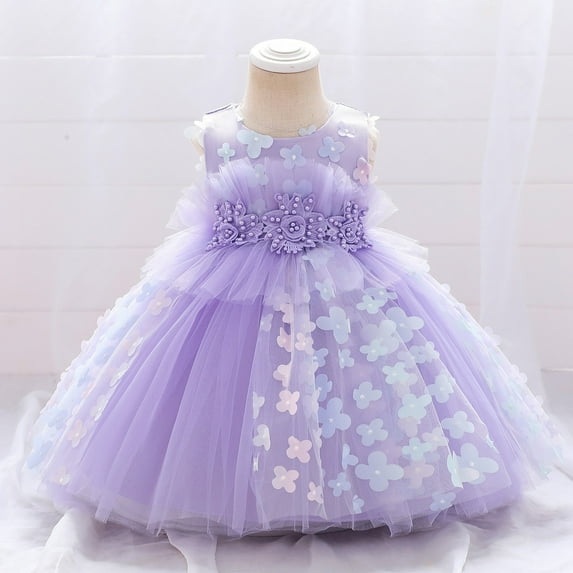 Vedolay Summer Dress Girl Peony Lace Back A-Line Straight Tutu Tulle Party Flower Girl Dress,Purple 4-5 Years