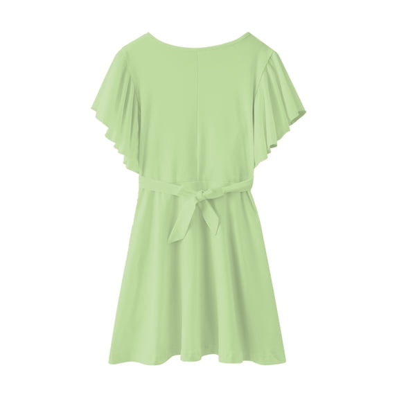 Vedolay Summer Dress Girls Dress Color Block Contrast Bow Tie Everyday Party,Green 8-9 Years