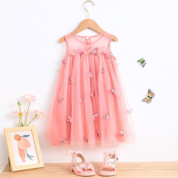 Vedolay Summer Dress Girls Lace Flower Ruffle Sleeve A-Line Swing Wedding Party Maxi Dress,Pink 18-24 Months